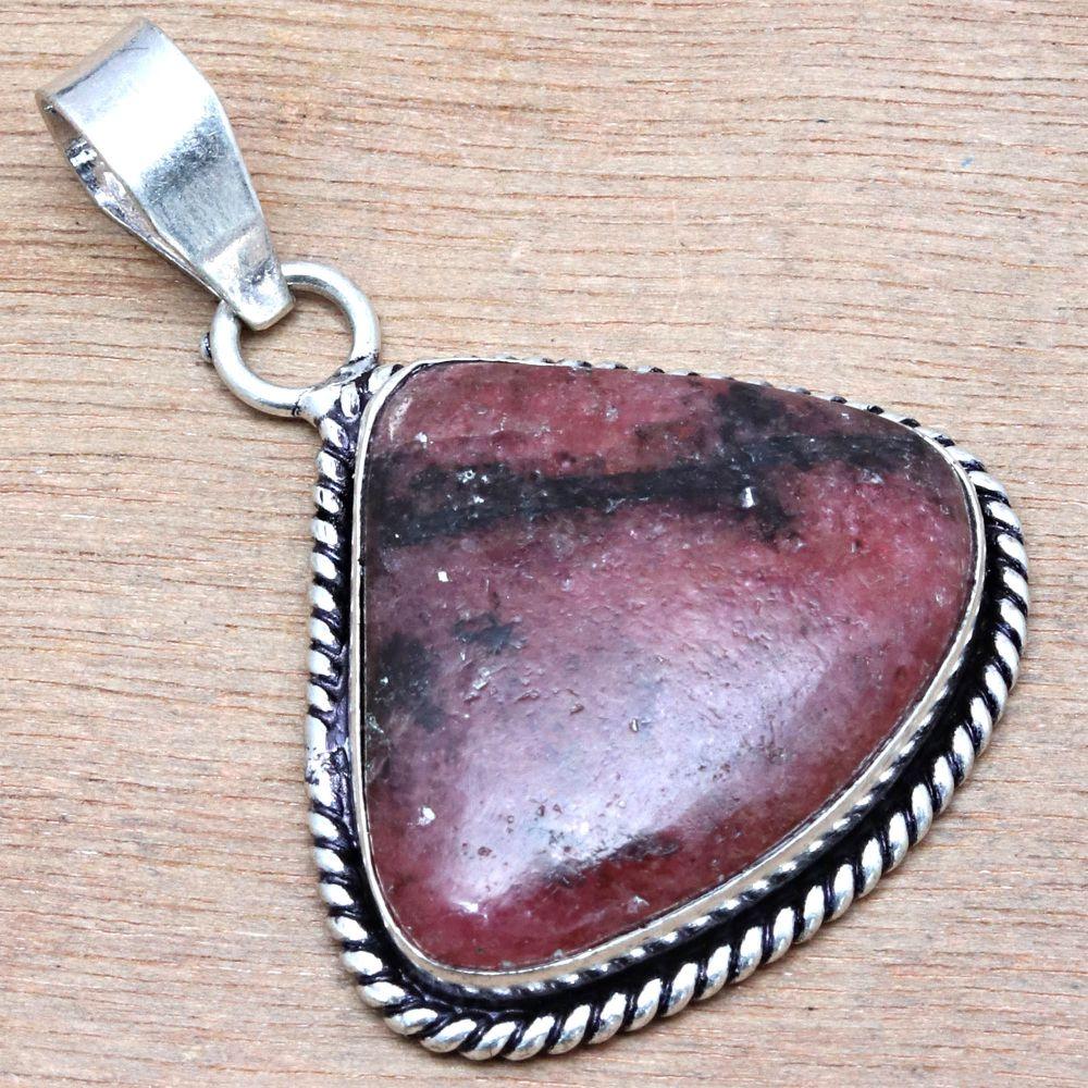 Pendant Rhodonite Gemstone Handmade Gift For Her Silver Jewelry 1.75"