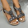 Women’s Wedge Sandals with Rhinestones, Peep Toe, Elastic Strap, Casual Beach Shoes, Large Size
