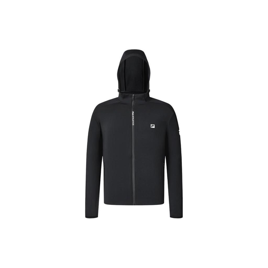FILA Logo Print Loose Fit Hooded Knit Jacket Men Jackets Deep-Black A51M411504A-BK