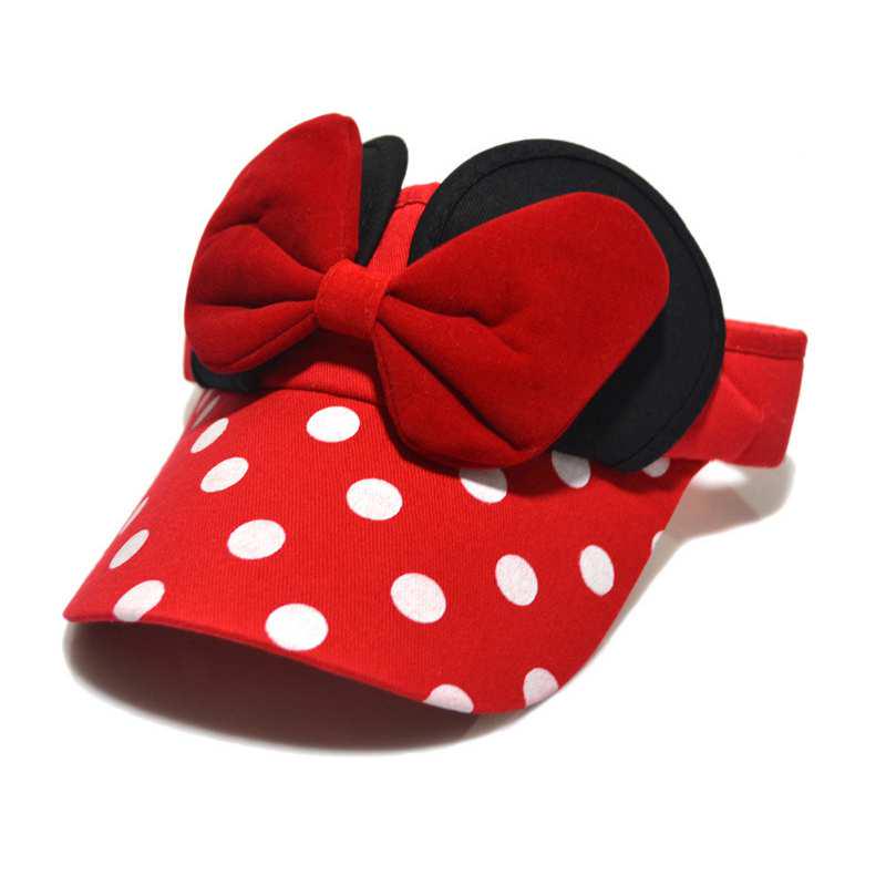 Disney Minnie Baby Girl Hollow Hat Cute Polka Dot Big Bow Children's Baseball Cap Outdoor Sports Children's Sun Hat
