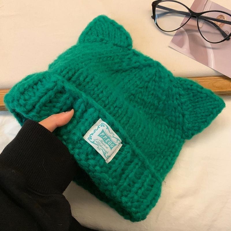 Women Winter Crochet Hat Cats Ear Knitted Hat for Girl Skiing Cycling Warm Winter Snow Hat for Christmas Present