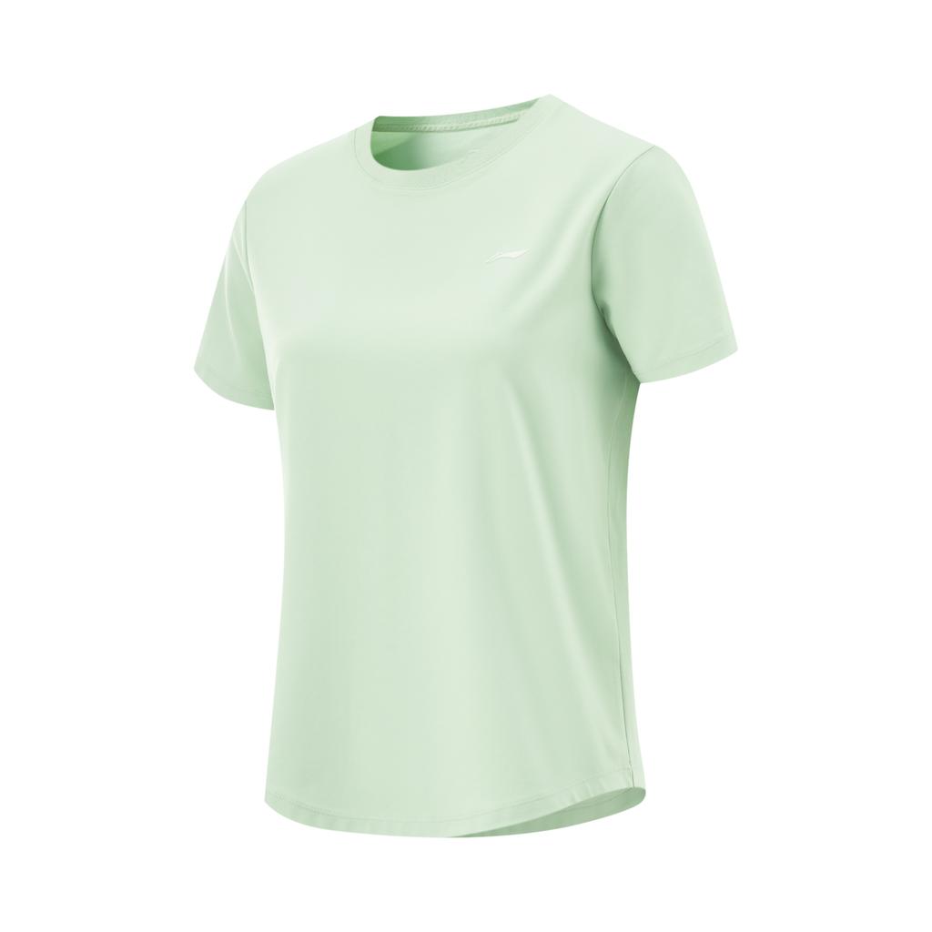 Li-Ning Comfortable Versatile Simple Solid Color Round Neck Short Sleeve T-Shirt Women Tops Sheep-Fat-Green ATSV044-4