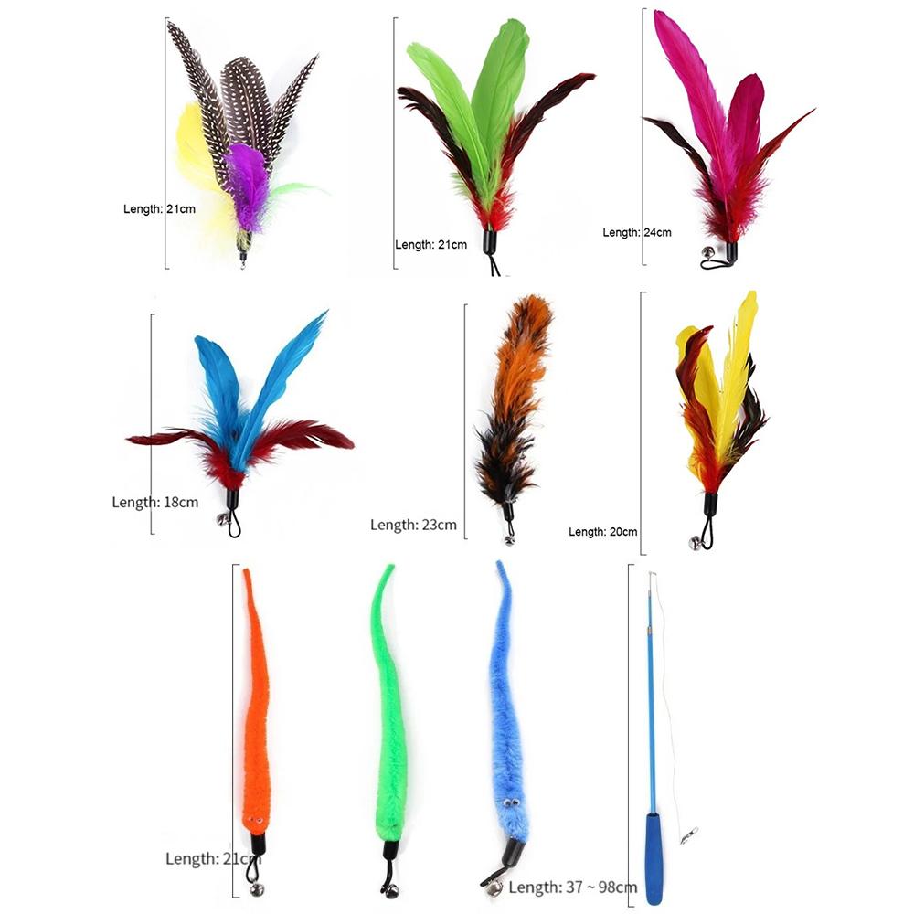 11pcs Replacement Cat Feather Toy Set Feather Replacement Head Retractable Feather Toys Cat Interactive Supplies