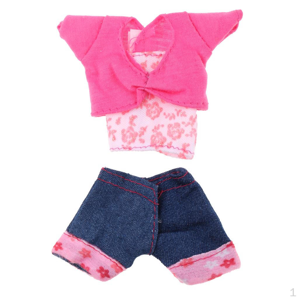 Clothing Outfit False Two-piece Coat Casual Dress Short Cuffed Jeans Pants for Doll