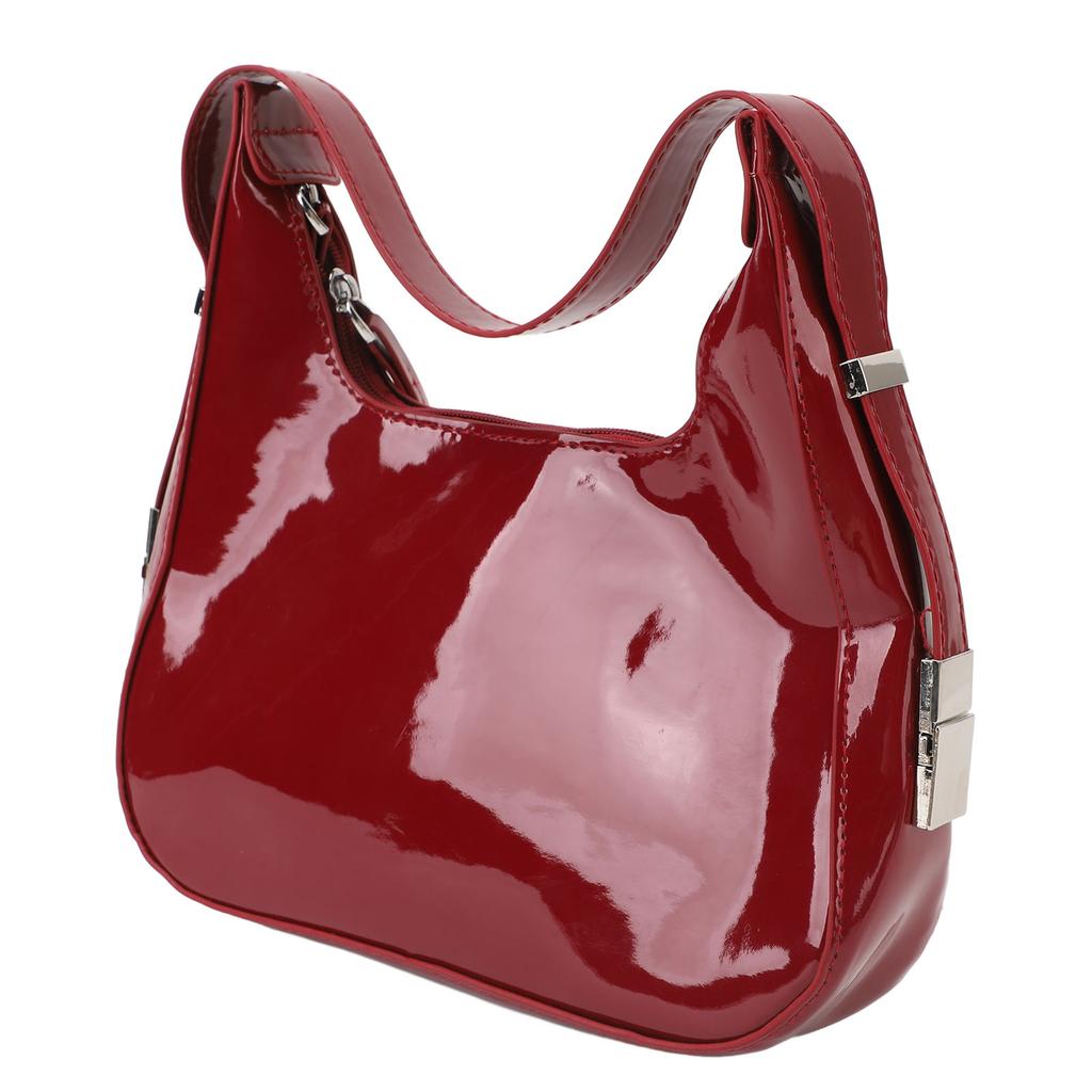 Women Underarm Bag Fashionable Glossy Surfaces PU Leather Shoulder Messenger Bag for Party Red