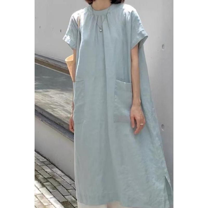 Elegant Japanese-French Plus Size Summer Dress with Pockets 2XL Plus