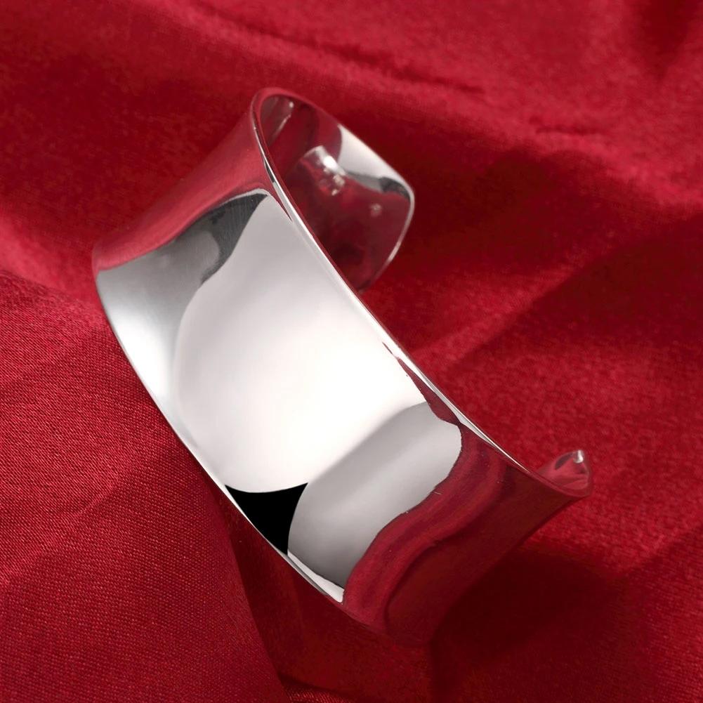 925 Silver Charm Smooth Wide Big Bangle Bracelets for Women Luxury Fashion Party Wedding Cuff Jewelry Christmas Gift