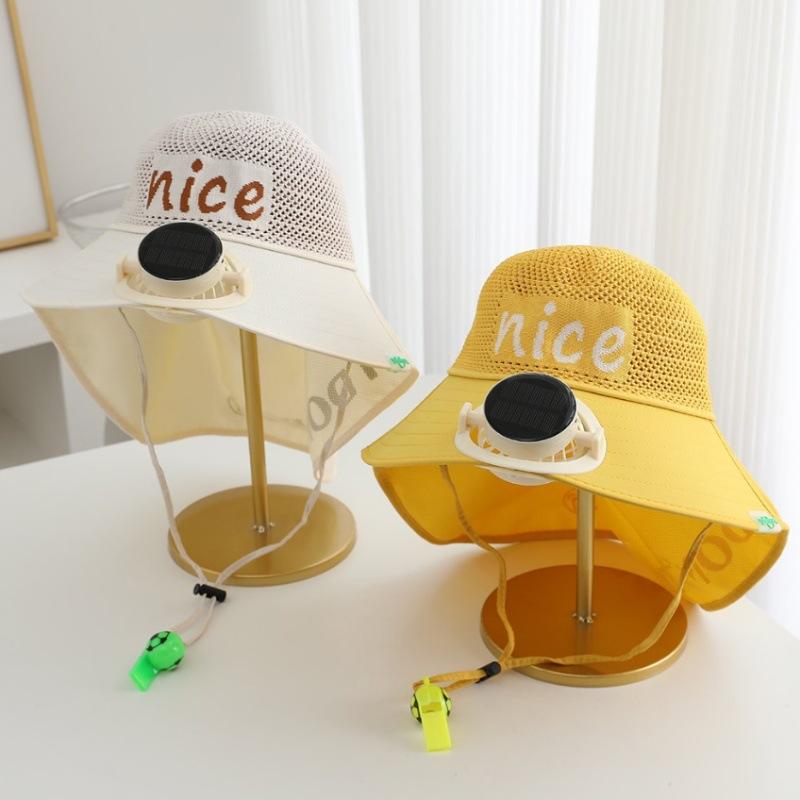 Children's Sun Hat Girls Solar Charging Fan Hat Shawl Bucket Hat Boys Neck Visor