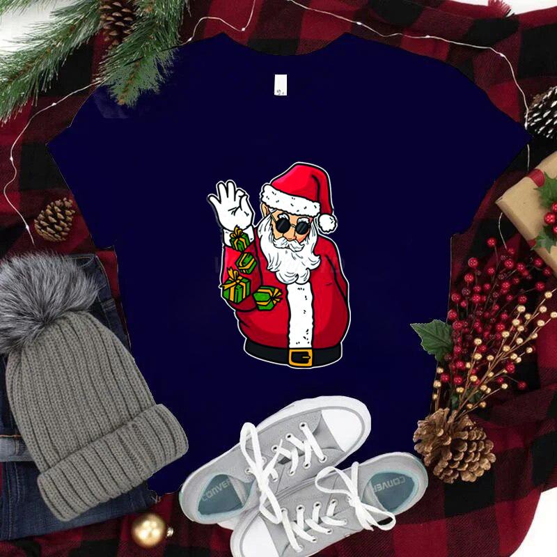 Funny Christmas Unisexs TShirts Round Neck Short Sleeve Tee Shirt Festive Holiday Tees Tops Christmas Santa Fashion Casual Tops