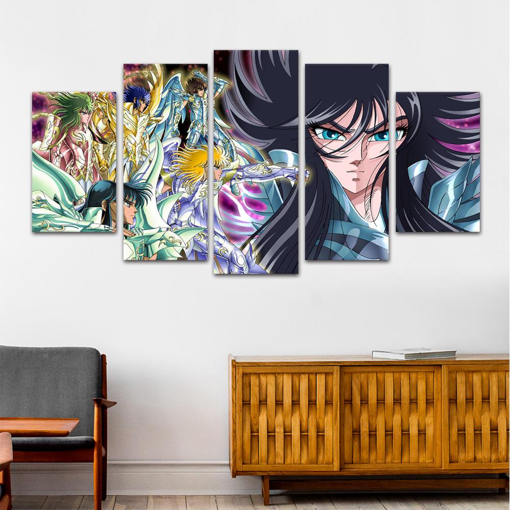 5 Panels Wall Art Cartoon Saint Seiya Canvas Poster Modern Painting Wall Picture For Kids Room Home Decor Cartoon Anime