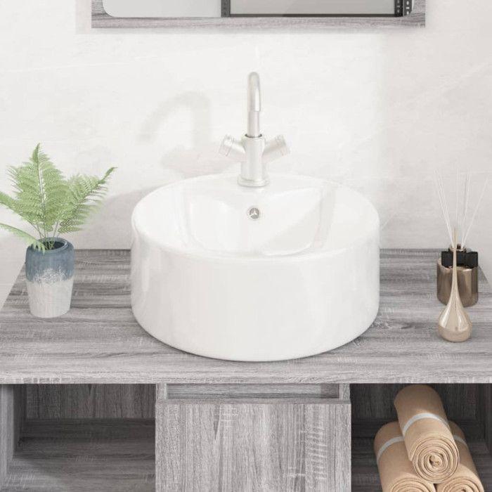 VidaXL Lavabo, Vasque à Poser, Lave-Mains avec Trou de Vidange, Évier de Comptoir Salle de Bain Toilette Salle d'Eau Blanc 153339