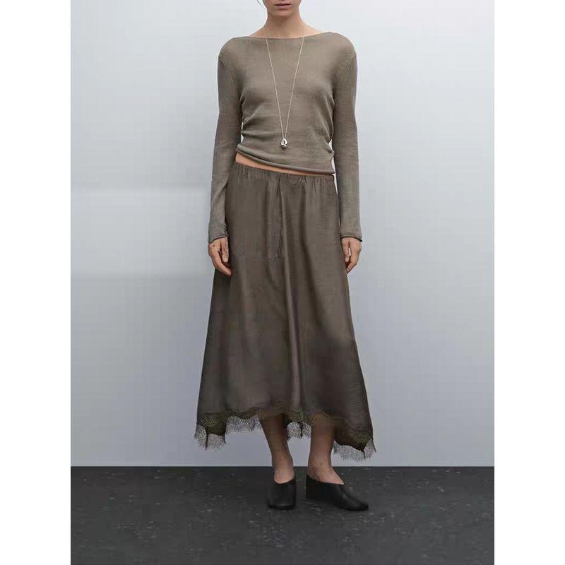 Za2025 Summer New Women clothes French style Lace Hem Draping Effect Elegant Skirt 05204583 710