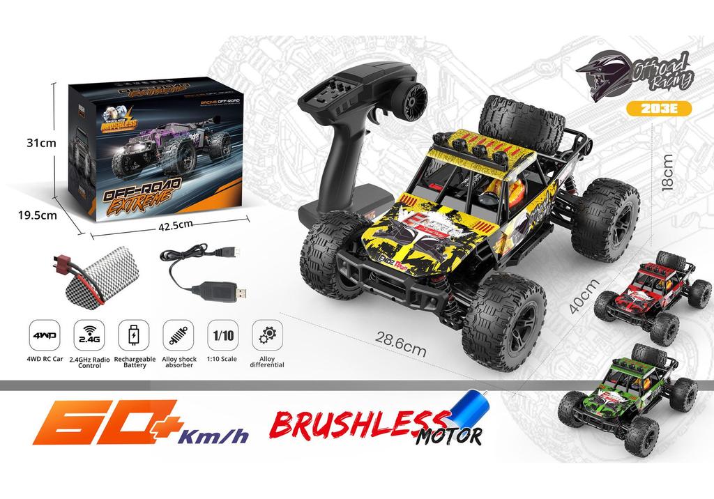 1:10 Brushless 4WD High-Speed RC Off-Road Climbing Truck, Electric Semi-Short, 60KM Charging