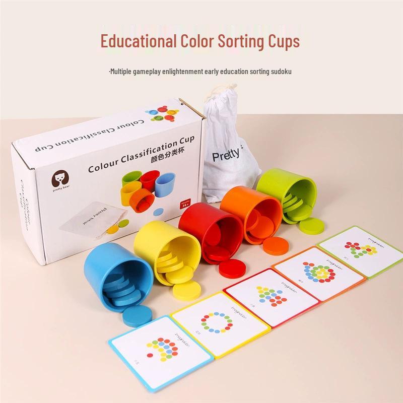 Montessori Wooden Color Sorting Cups - Educational Cognitive Training Toy