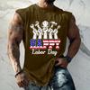 Men's Sleeveless Casual Tank Top Loose Fit Muscle Shirt Labor Day Print Crew Neck Comfortable Summer Workout Apparel
