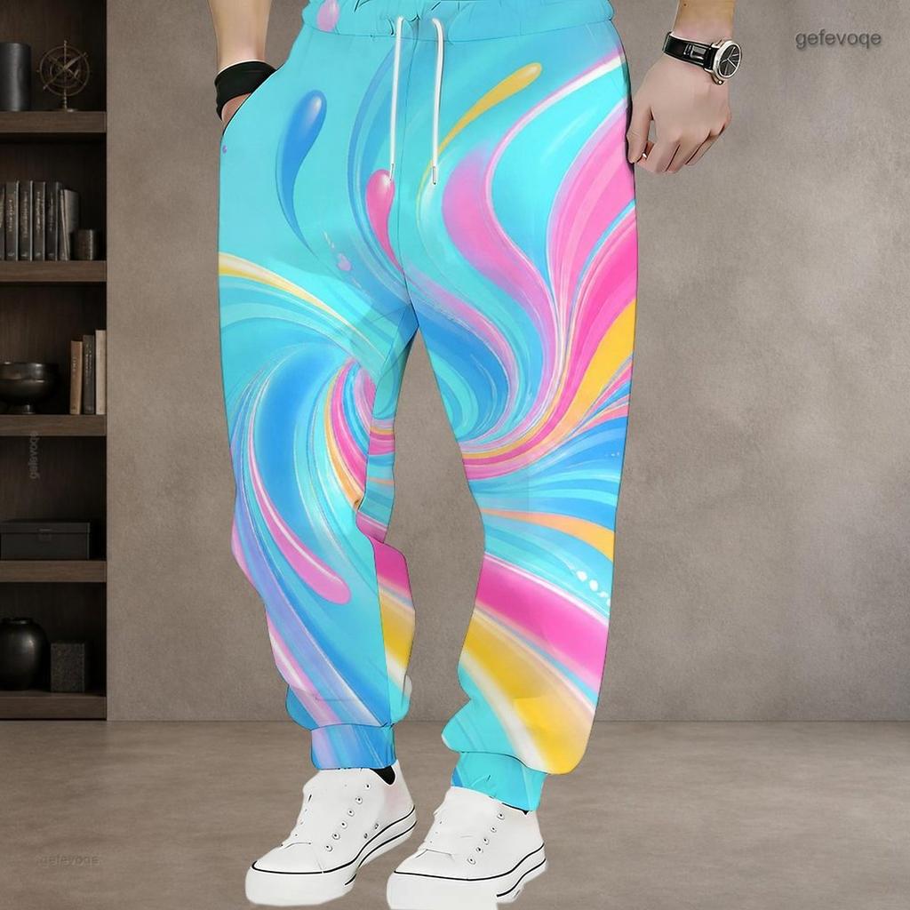 Men S Plus Size Drawstring Waist Colorful Printed Jogger Pants Side Pockets Cuffed Ankle