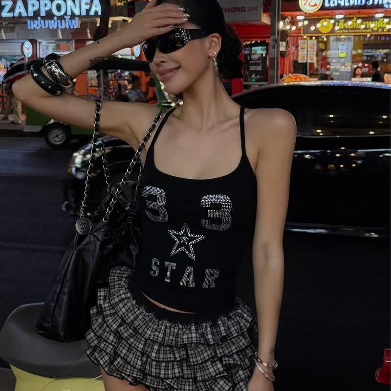 Women s American Retro Rhinestone Racerback Vest M