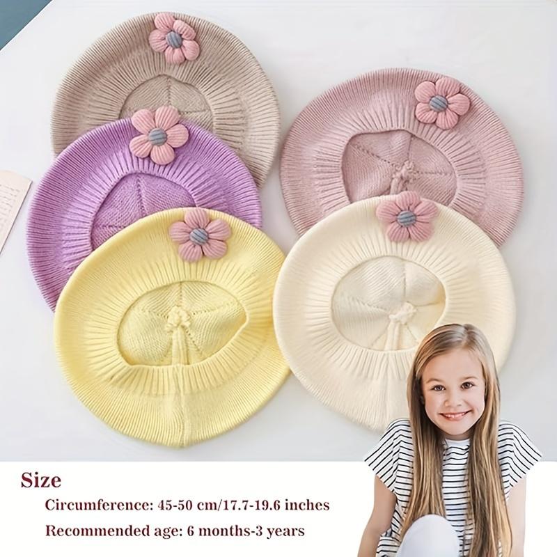 1pc Stretchy Knitted Beret Hat for 0-2 Years - Soft Warm Winter Hat with Floral Embellishment, Foldable Christmas Holiday Outfit