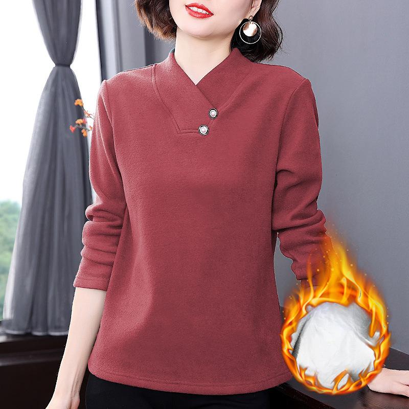 

Мамин весенне-осенний базовый слой с плюшевой подкладкой, мамина осенне-зимняя женская футболка с длинным рукавом, большой размер для полных, теплая кофта 5XL