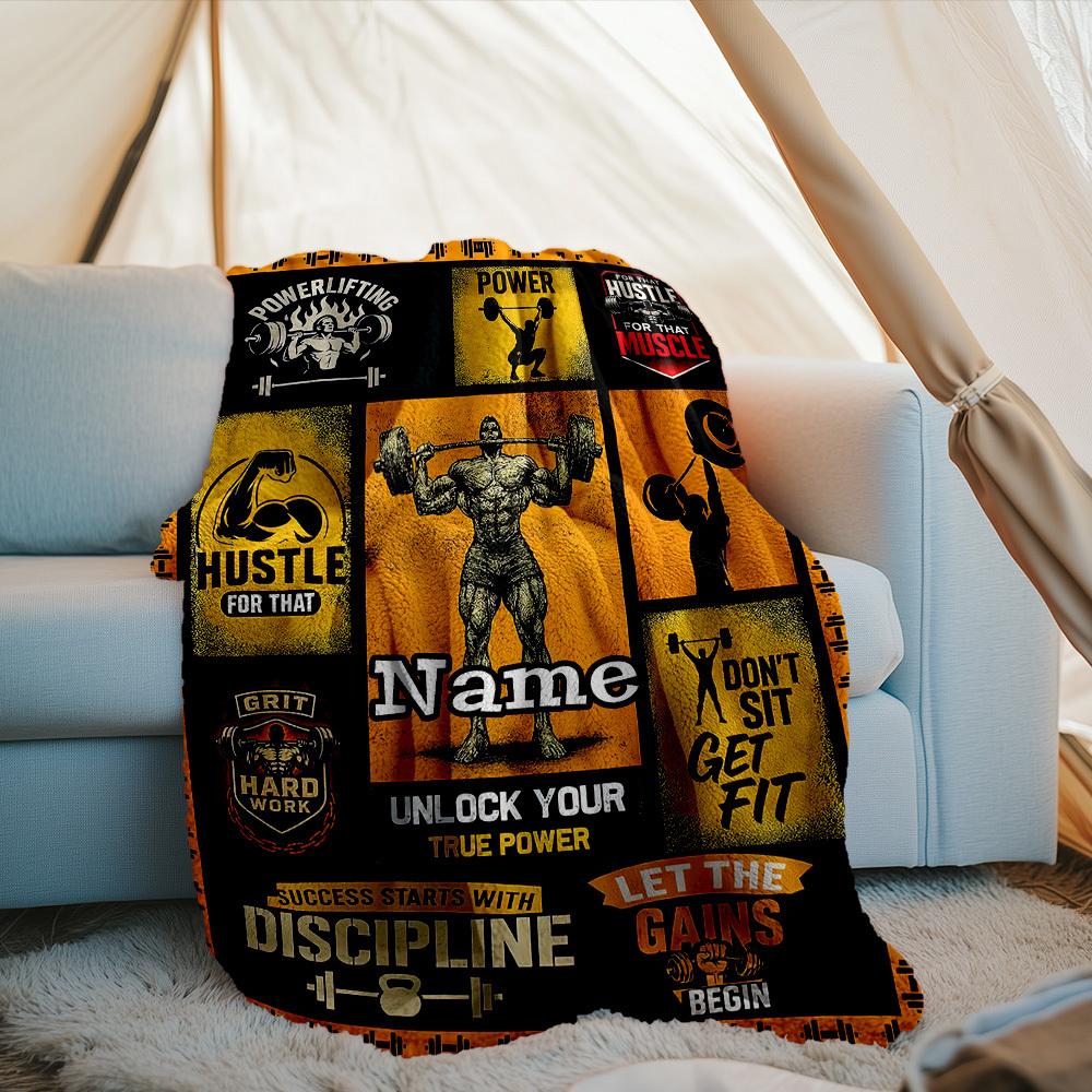 Outdoor Customize Blanket Powerlifting Motivation Fitness Gym Theme Comfortable Soft Lightweight Multiseasonal Use For Travel Camping Picnic Sofa
