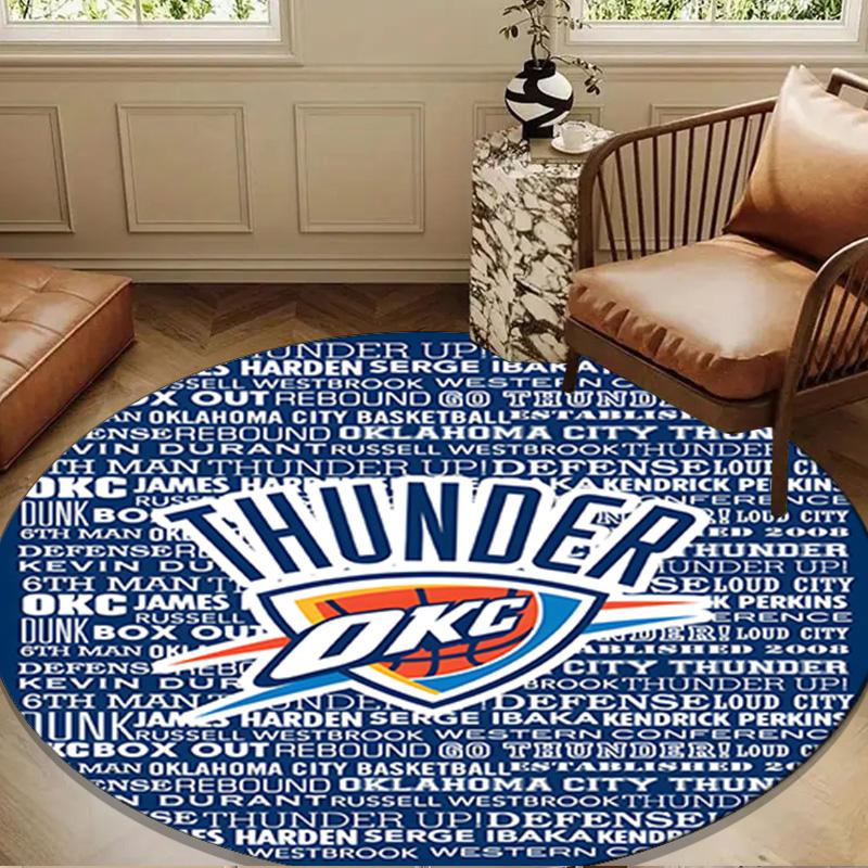 Thunder Basketball Team Round Mat, Anti-slip Circle Carpet Chair Rug For livingroom,Bedroom, Doormat Home Decor Gift Christmas Gifts