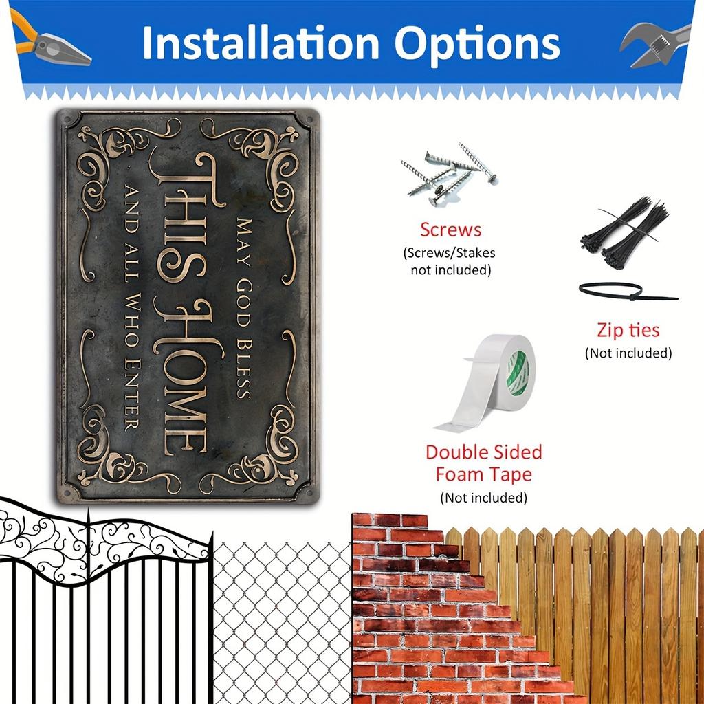 God Bless This House "Vintage Iron Wall Sign-20X30cm Indoor/Outdoor Spirit Welcome Board, Farmhouse Decoration