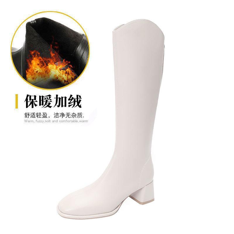 But Knee Boots Women's 2025 New Autumn and Winter High-heeled Thin V-mouth Boots Thick Heel Brown Square Head High Boots