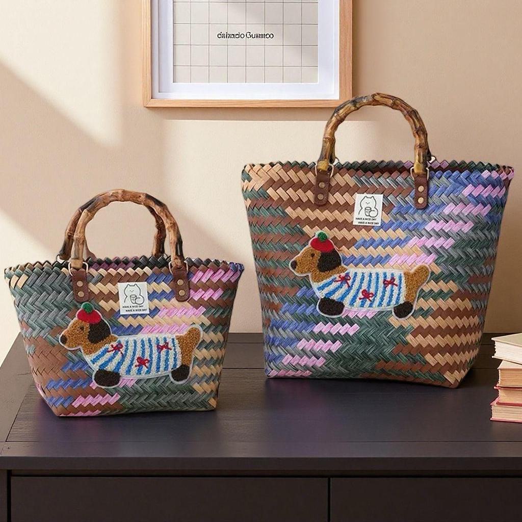 Handmade Rattan Woven Handbag: Retro Bamboo Straw Beach Basket