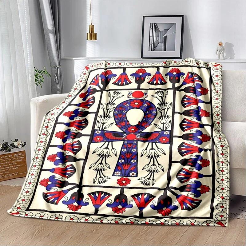 Egypt Blanket Cross Flannel Throw Blanket Soft Cover Lightweight Warm Blankets for Bed Sofa Couch King Queen Size for Teens Man