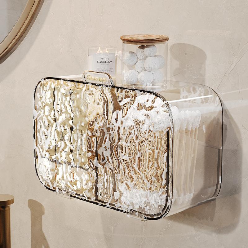 Ripple Transparent Flip Lid Storage Box Cotton Swab Cosmetic Compartment Organizer Waterproof Wall Mounted Bathroom Accessory