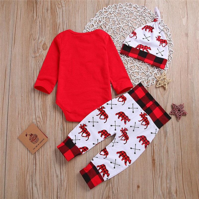 Christmas Newborn Baby Clothes Set Romper Long Pants Beanie Hat