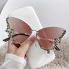 Luxury Designer Frameless Crystal Butterfly Sunglasses Vintage Brand Shades for Women Rimless Sun Glasses Bling Diamond Eyewear
