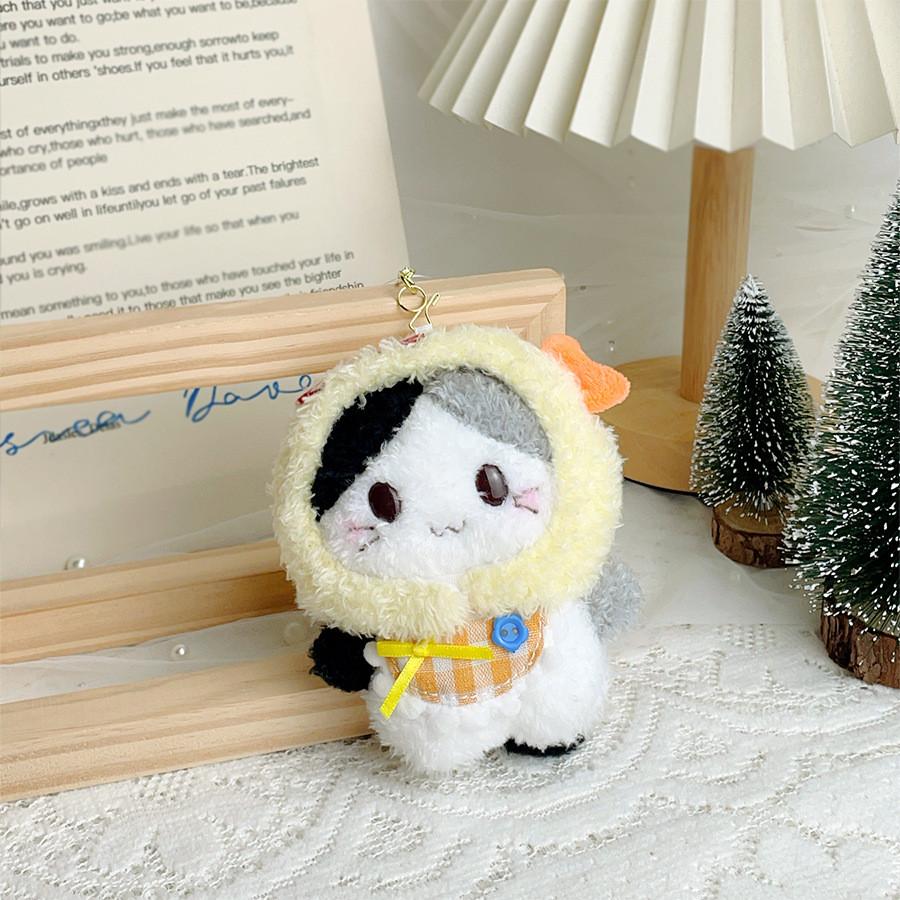 Cute Cat Plush Keychain With Short Pile Fabric For Backpack Decoration