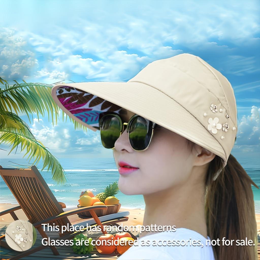 1pc Women'S Adjustable Sun Hat with Floral Embroidery - Protection, Lightweight & Breathable, Ideal for Beach, Casual Style, Beach Accessories