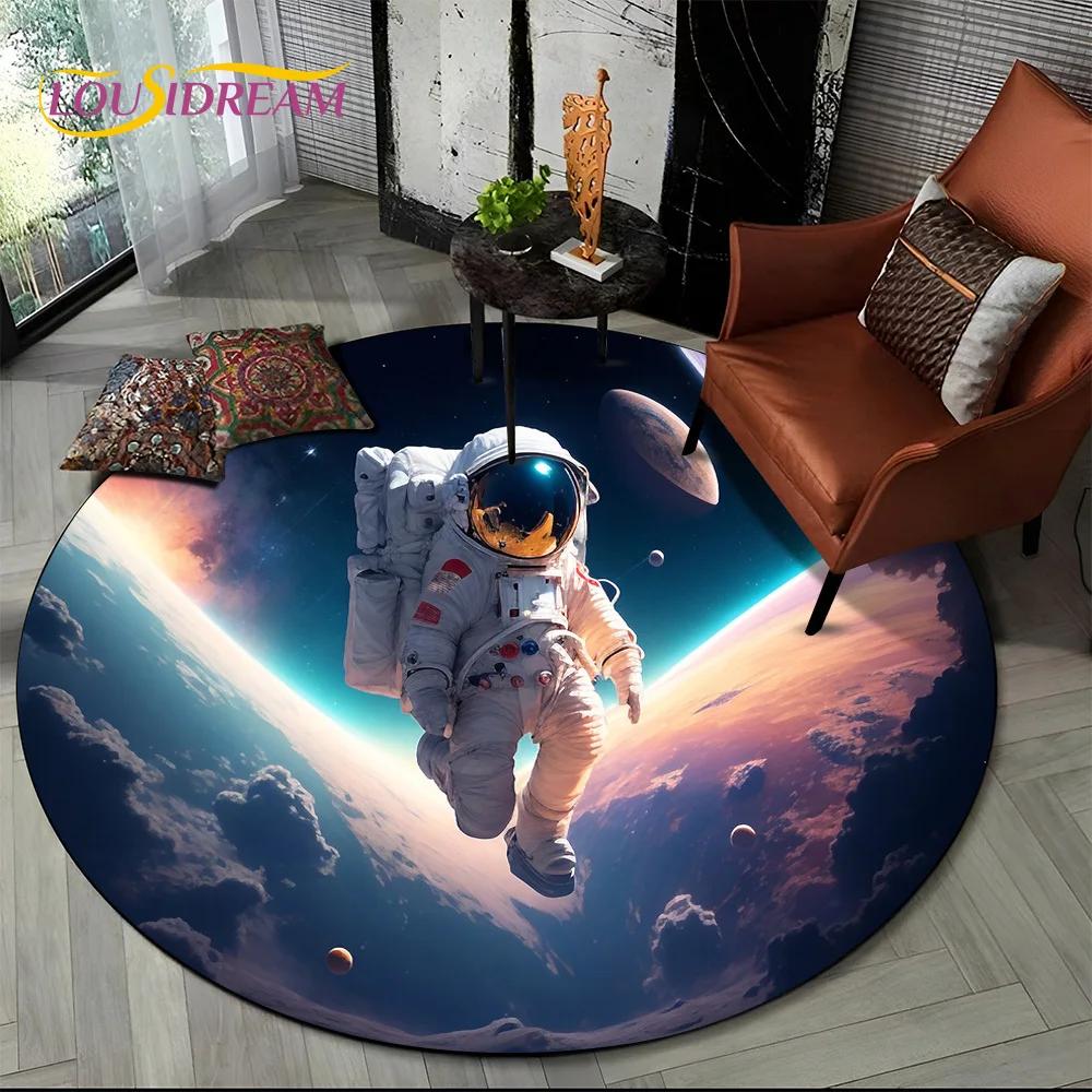 Astronaut Universe Spaceman 3D Outer Space Cartoon Round Area Carpet Rug for Living Room Bedroom Kid Decor,Pet Area Rug Non-slip
