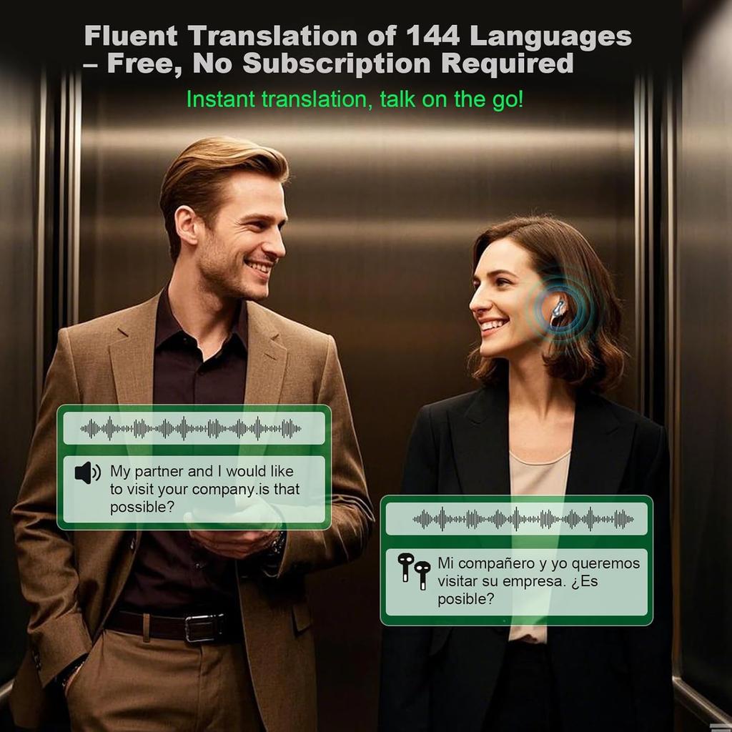 AI Translation Earbuds Real Time 144 Languages Translator Devices 99% Accuracy 4-Microphone Translator Headphones Bussiness Travel Study iOS Android