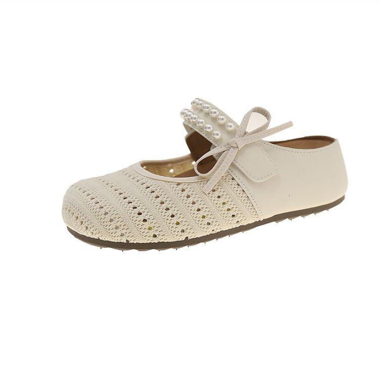 

Pearl bow baotou half slippers women s outer wear 2025 new summer woven hollow casual cool slippers 40