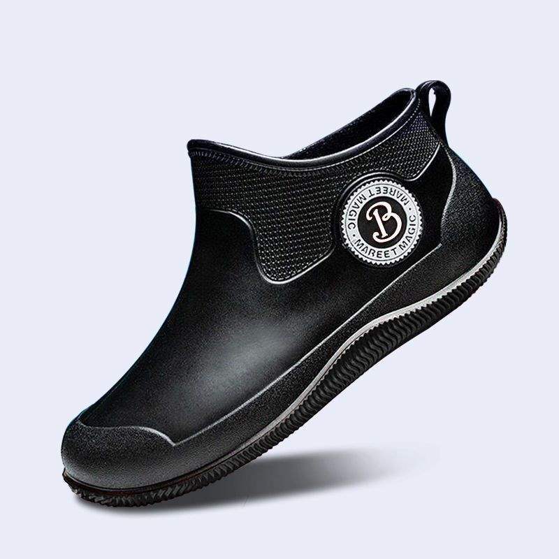 Rain Shoes Men's Wet and Dry Kitchen Work Warm Rain Boots Rubber Shoes Waterproof and Non-slip Cotton Men's Short Water Shoes