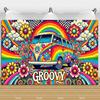Colorful Peace Love Retro Hippie Bus Dyed Backdrop Kids Birthday Party Decorations Bohemian Style Guitar Floral Photography Prop