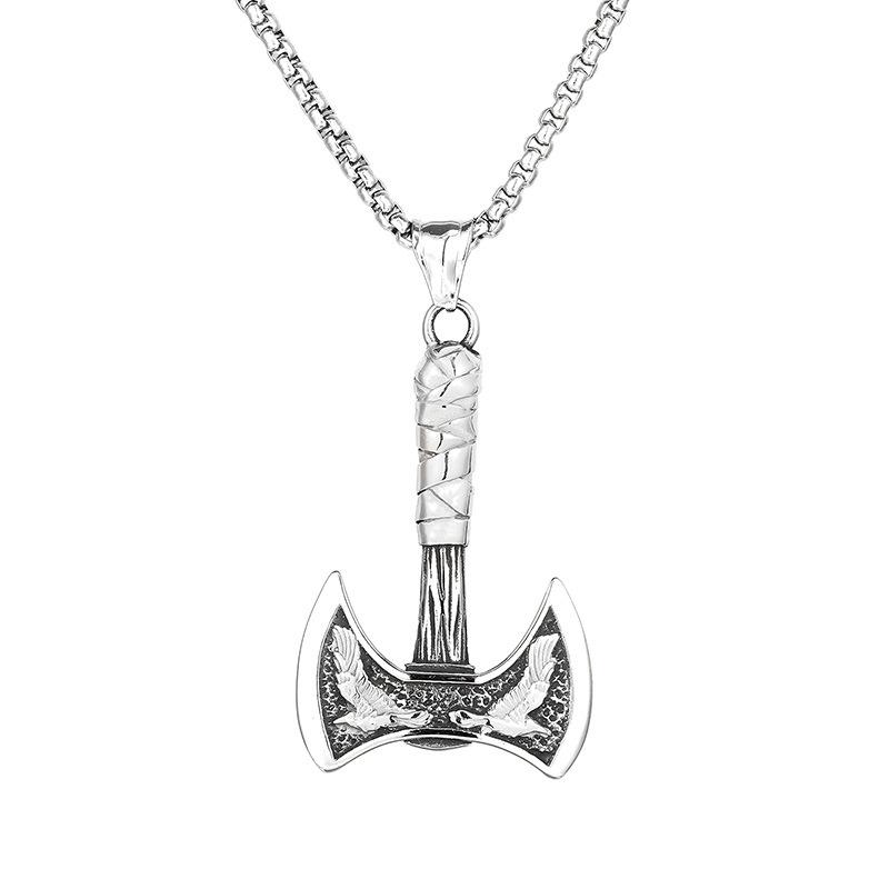 Hip Hop Stainless Steel Jewelry, Classic Norse Mythology Viking Crow Double Head Axe Titanium Steel Men'S Pendant