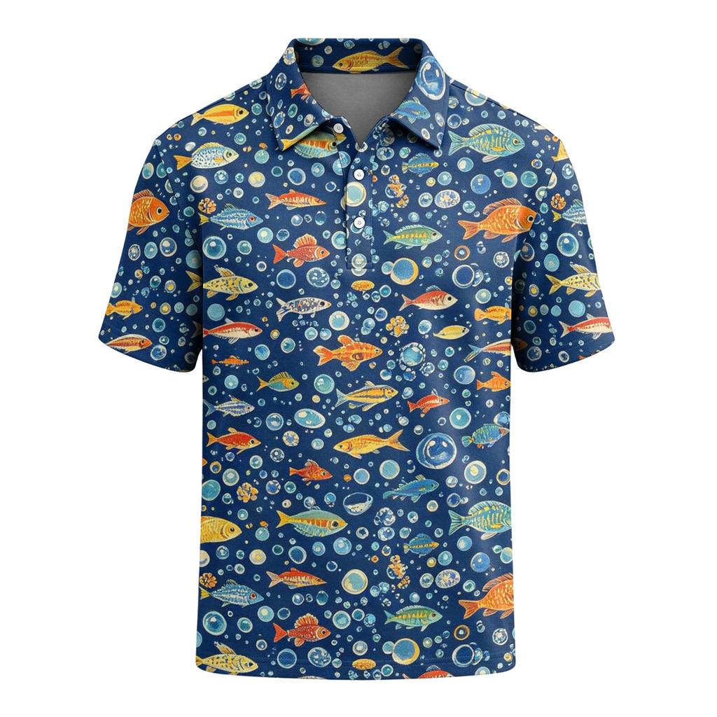 Men's Polo Shirt Short Sleeve Loose Fit Casual Top with Hawaiian Style Print for Everyday Wear Comfortable Fabric