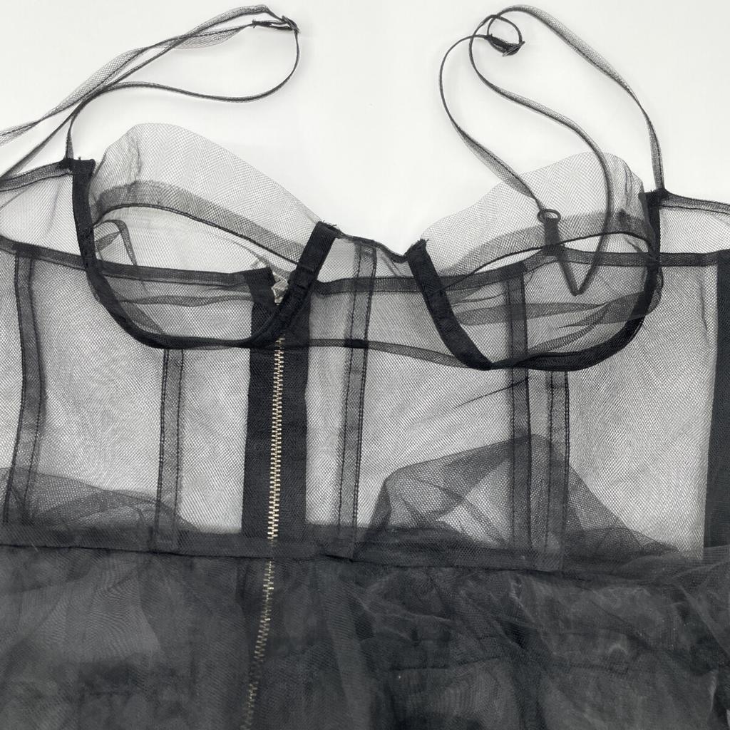 MAISON SPECIAL Excellent Condition 23Stainless Steel 21231265403 Sheer Mesh Tiered Tulle Dress Dress FREE blackUsed