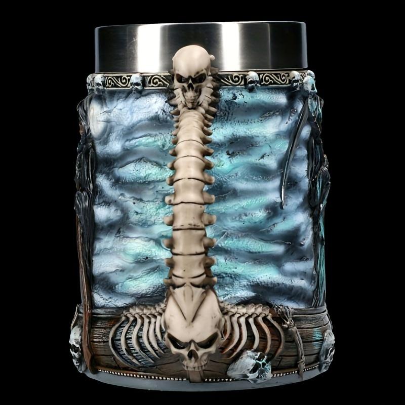 2025 New 2oz /600mlHalloween Mug Death Coffee Mug Stainless Steel Beer Cup, Skull Shaped Cup Birthday Gifts Mugs Coffee Cups