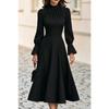 DICIFY Women's Fashion Autumn Winter Stand-up Collar Long Sleeve Solid Color Print Casual Dresses