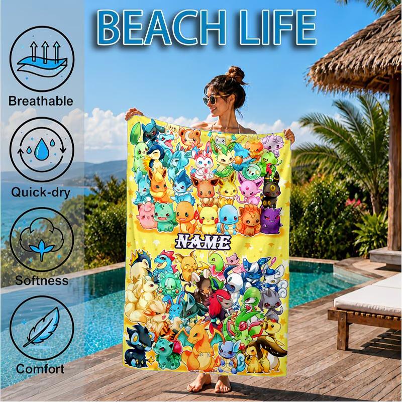 Custom Name Pika Microfiber Beach Towel, Quick-Dry, for Summer Travel, Beach Essential, Picnic Essentials, Swimming Pool