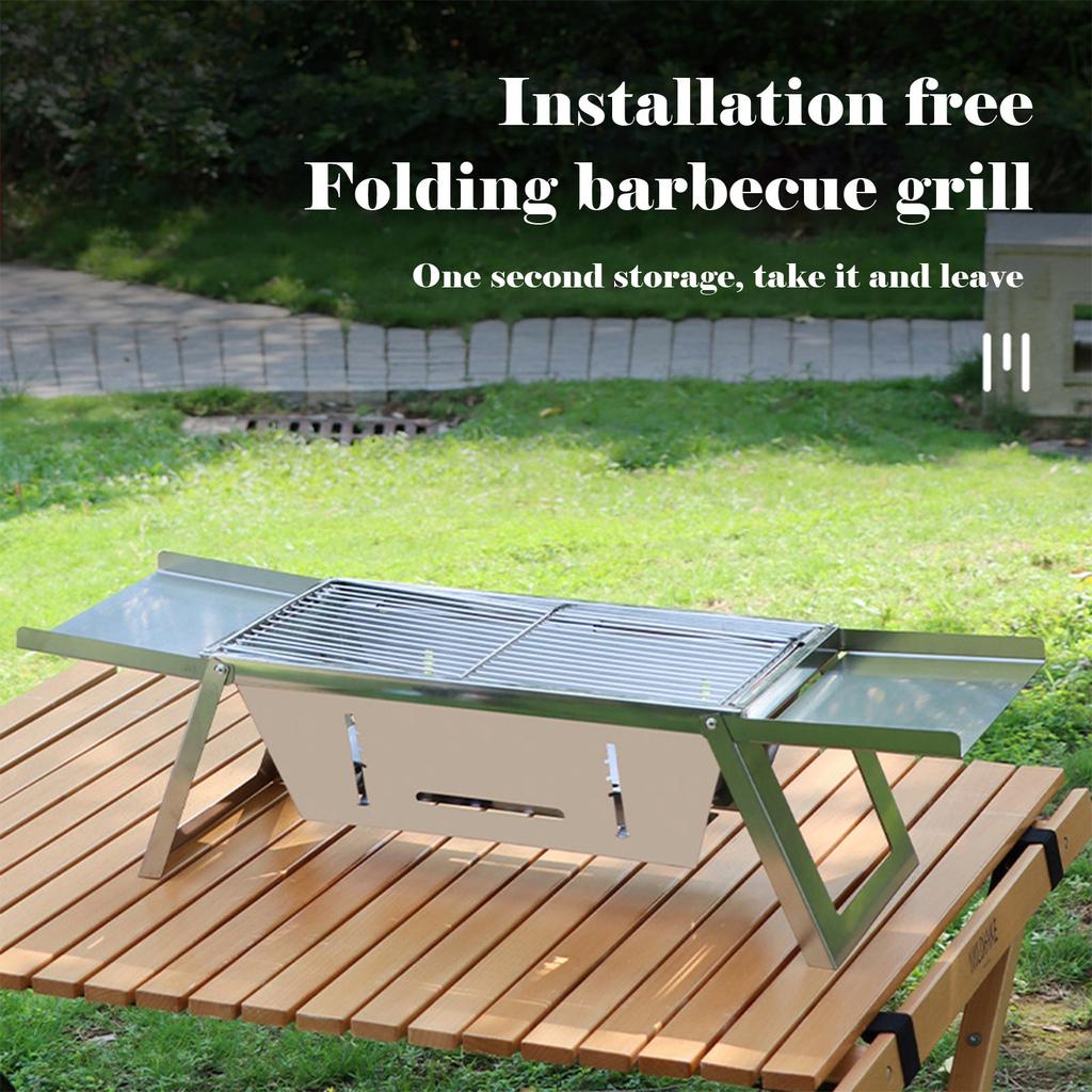 Outdoor Foldable BBQ GrillPortable Stainless Steel BBQ GrillCamping PatioCharcoal BBQ Grill