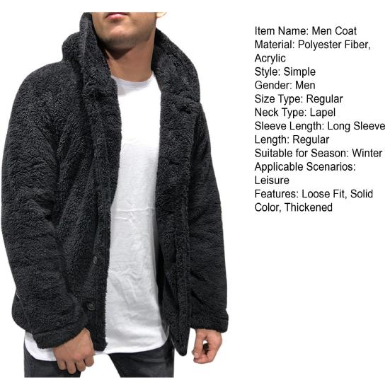 Men Coat Lapel Long Sleeve Single Breasted Outerwear Solid Color Thickened Velvet Winter Jacket Overcoat