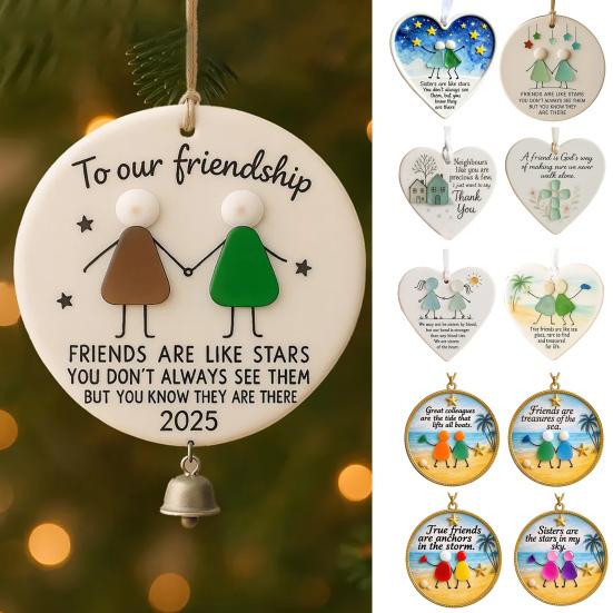 Friendship Sea Glass Christmas Ornament Round/Heart Shaped Friendship Keepsake for Best Friends Handmade Sea Glass Art Hanging Ornament for Christmas