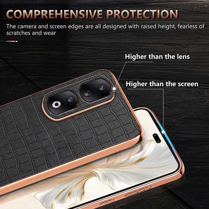 For Honor 90 Pro Case PU Leather+TPU Electroplating Phone Cover