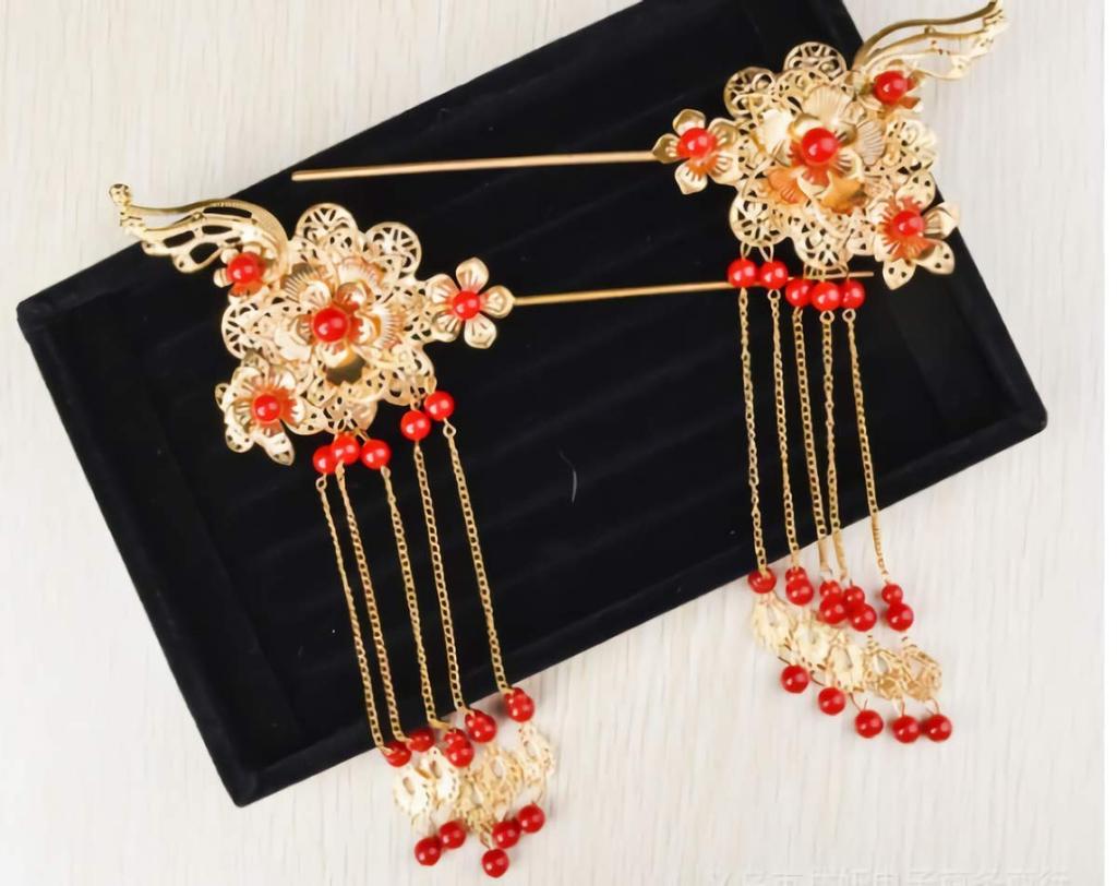 Donalee Kanzashi Hair Asian Set of Ornaments, Style, 2, Women's (Red)